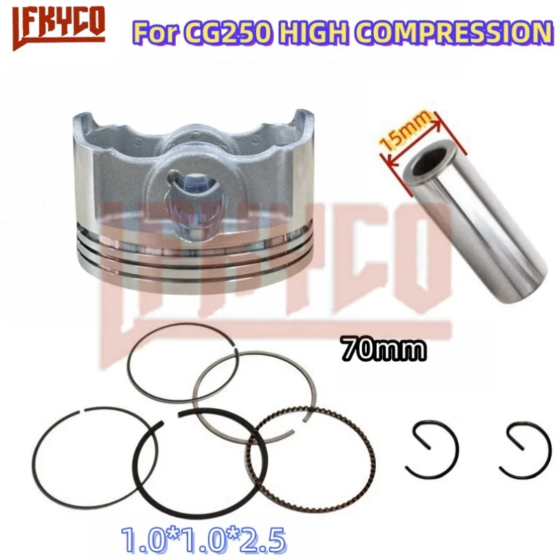 Motorcycle Engine Parts Cylinder 70mm High Compression Piston Rings Pin 15mm Kit For Honda CG250 CG 250CC To 300CC CG300 CRF230