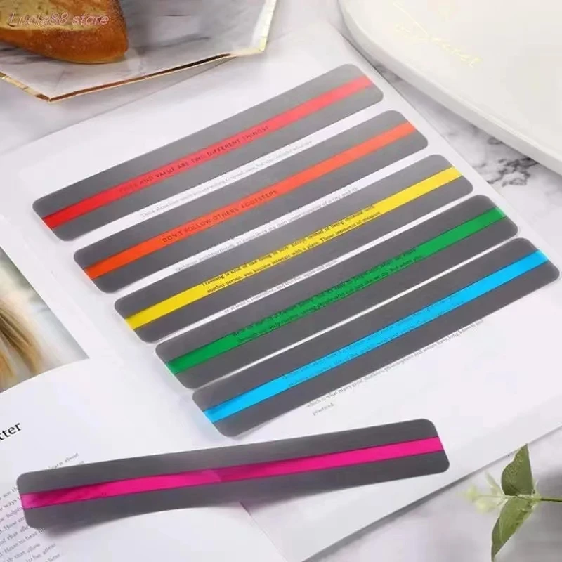 6Pcs dipandu membaca strip sorot berwarna Bookmark warna-warni pelacakan membaca penggaris untuk dysequics