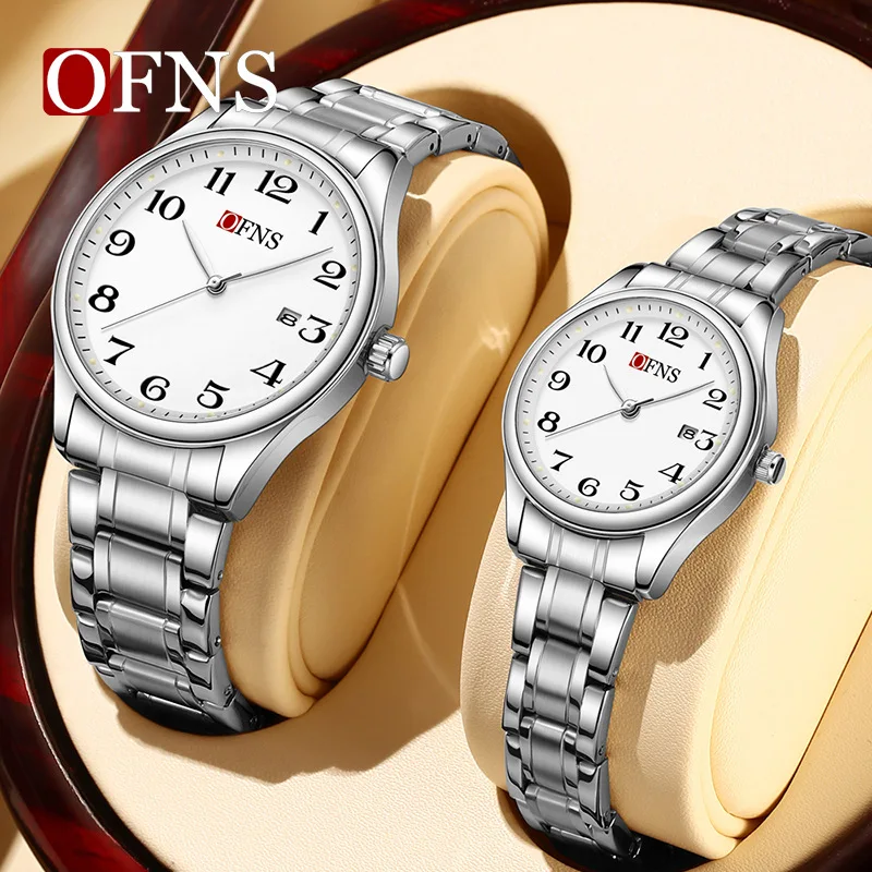

OFNS couple watch men's and women's quartz watch with large numbers and simple dial, 3ATM waterproof lifestyle gift for lovers