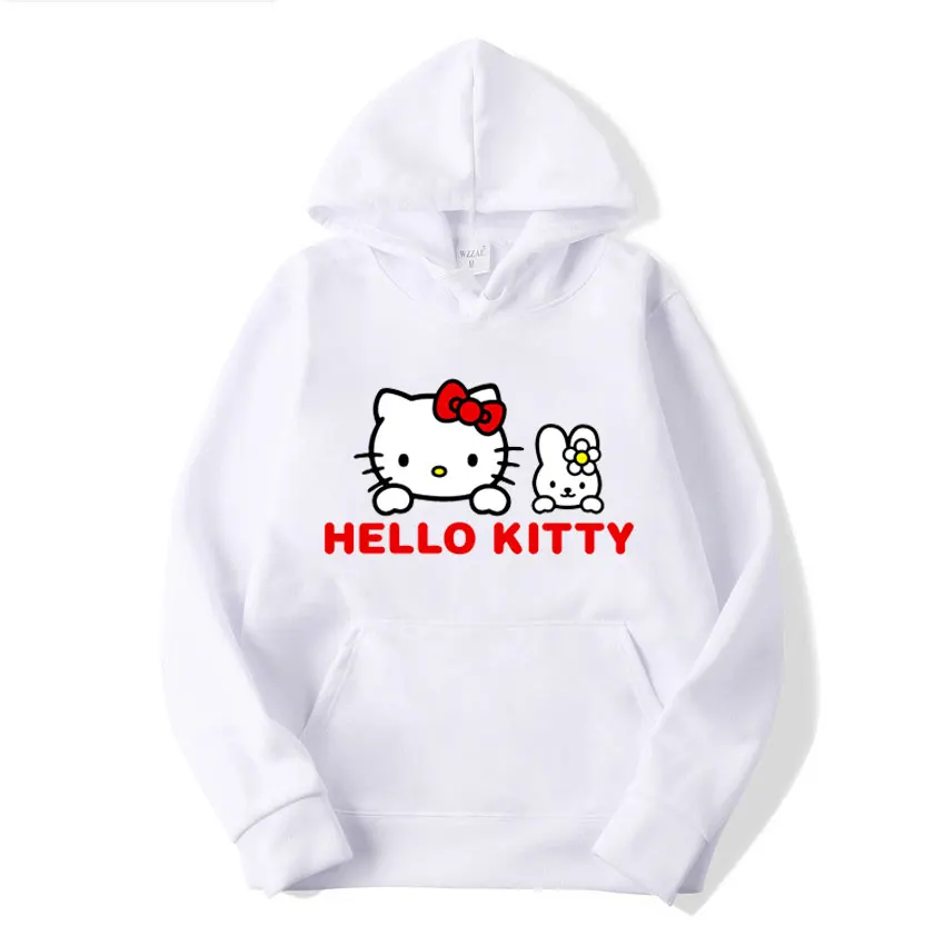 Hello Kitty Cartoon Anime Women Pullover Tops Spring Autumn Men Hoodie 2024 New Fashion Sports Couple Sweatshirt Clothes