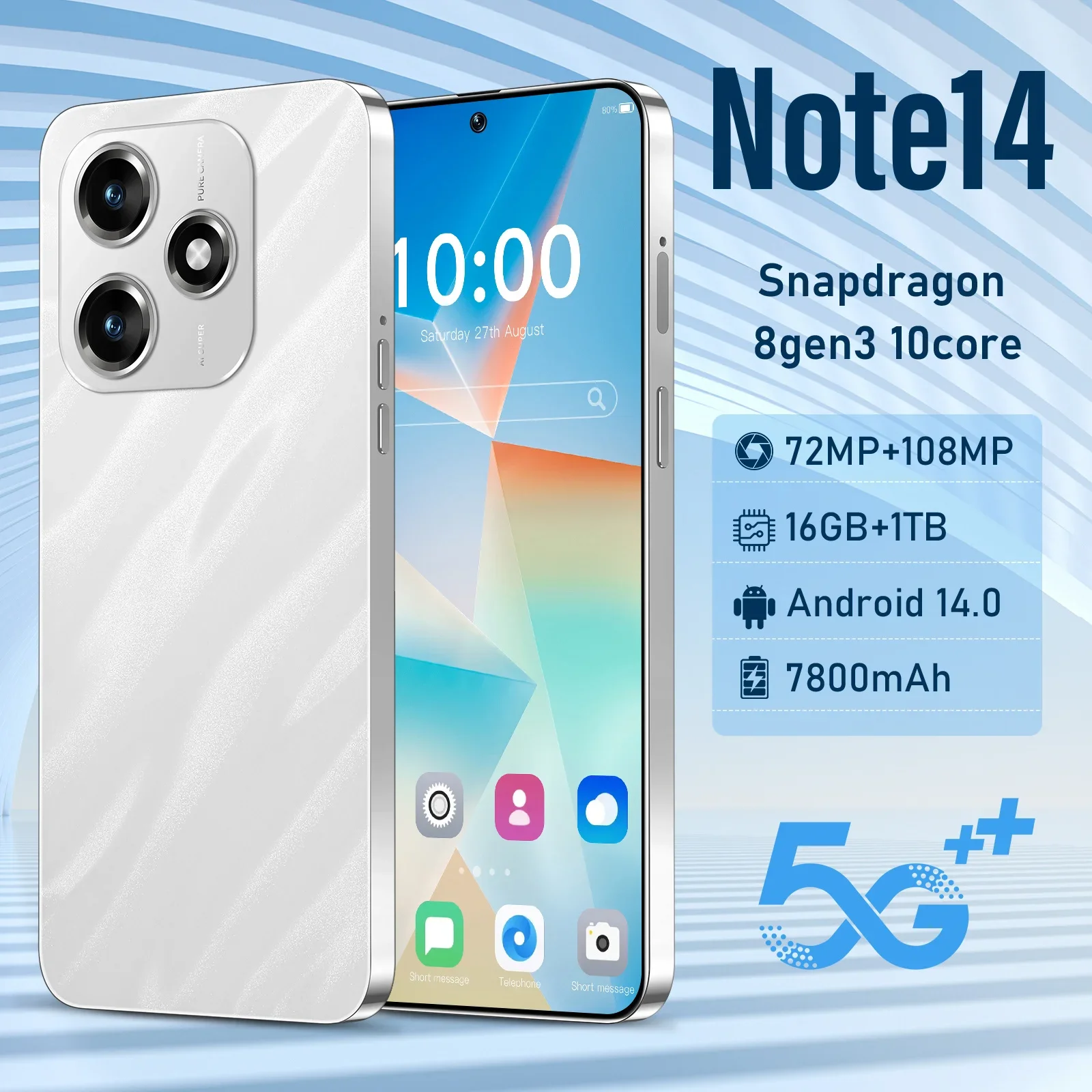 

HOT 2025 new Note 14 original intelligent 5G dual card dual standby Android 14 system global version phones 7800mAh battery