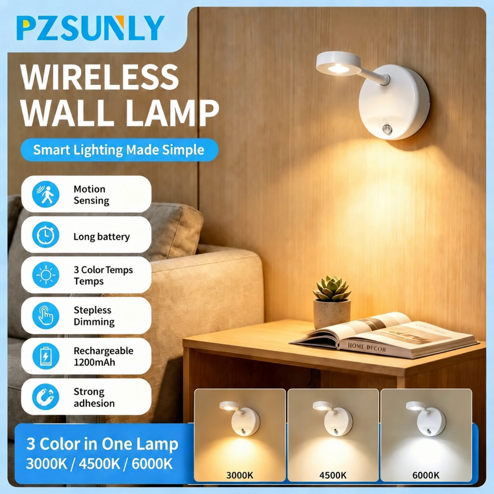 

Wall Lamp Rechargeable Remote Motion Sensor Easy installation Dimmable Background wall decoration Bedroom Corridor Night Light