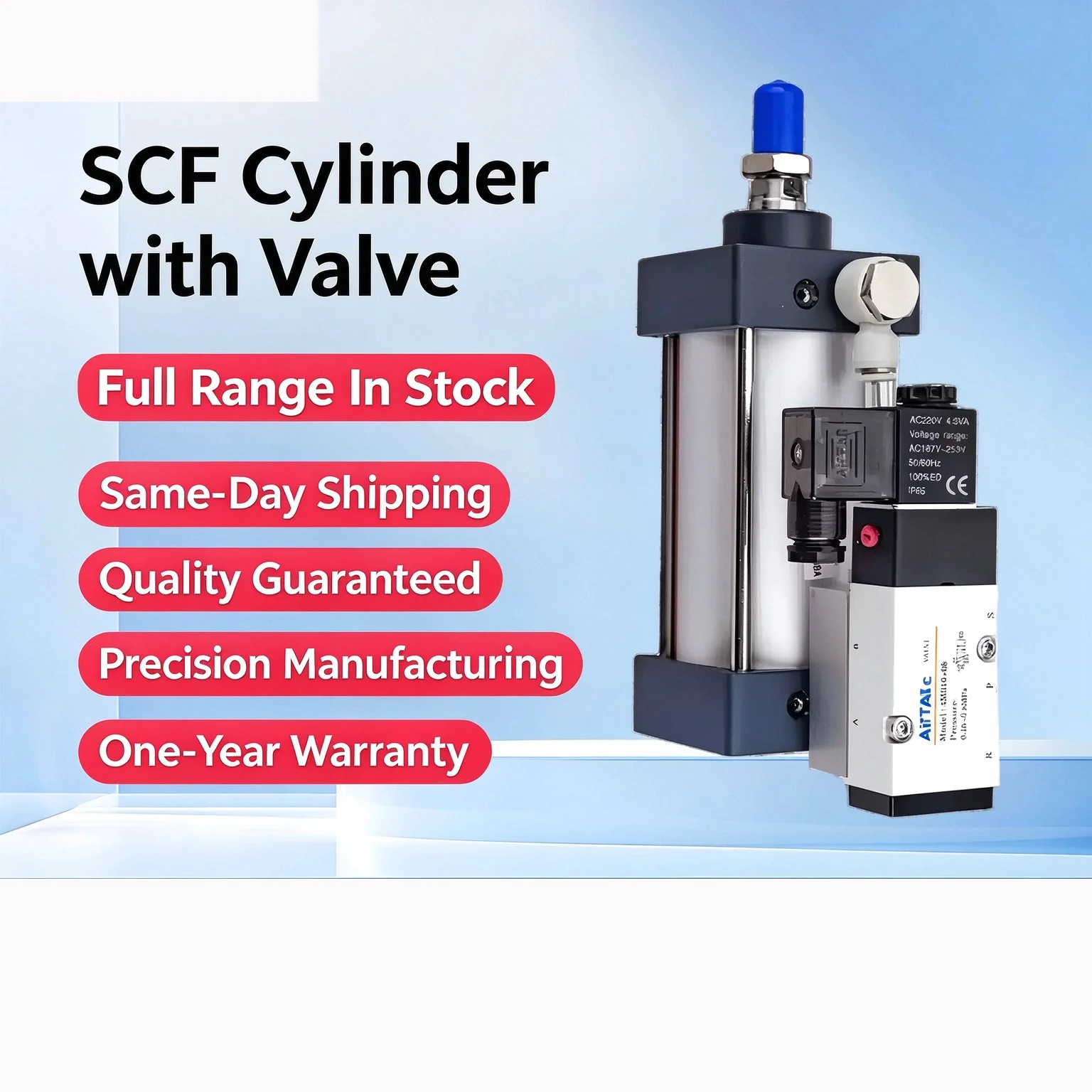 SCF Standard Series Solenoid Valve Integrated Pneumatic Cylinder Bore 50mm Stroke 25-1000mm Air Cylinders Set Without Magnetic