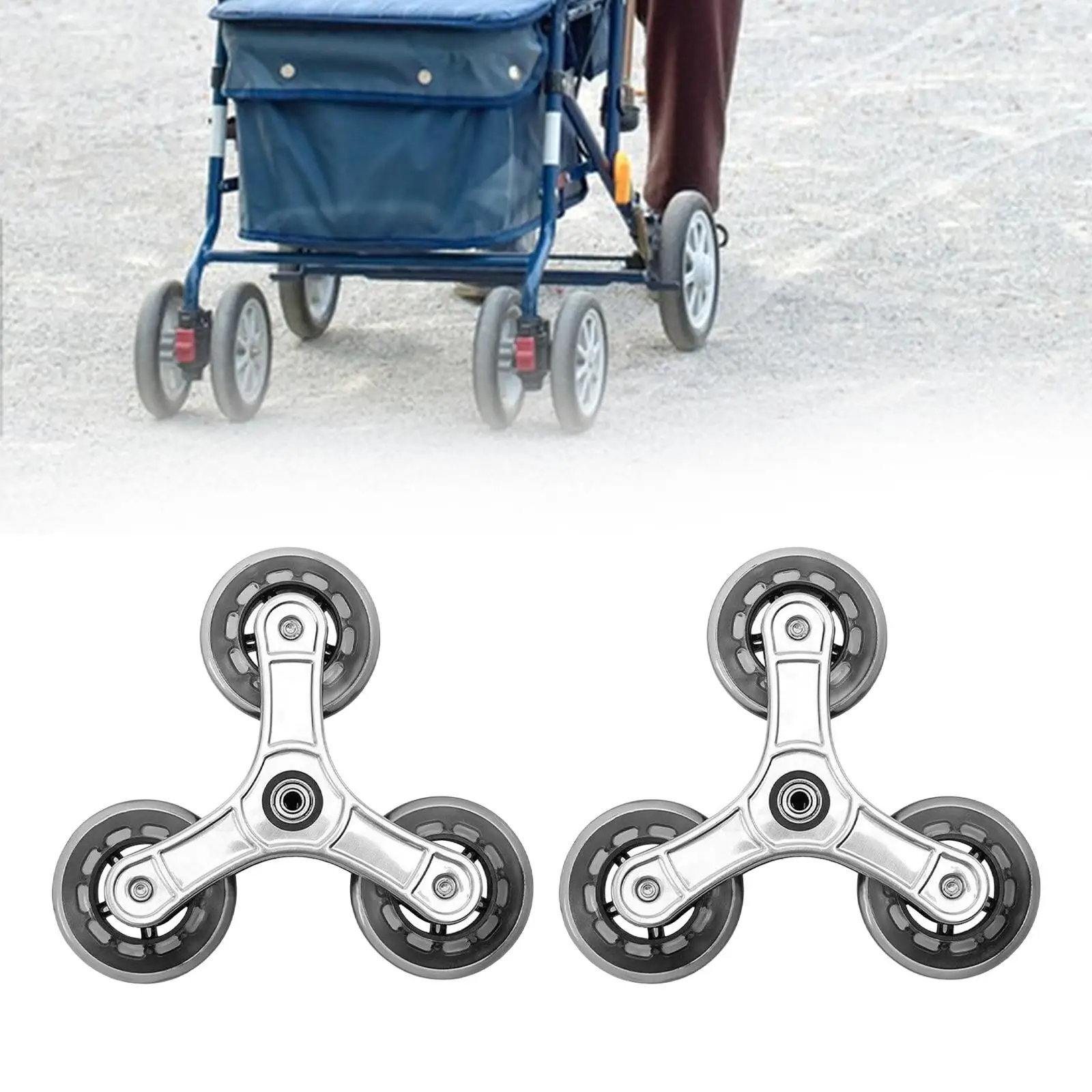 2x Stair Climbing Wheels Replaces Folding Shopping Cart Wheels Triangle Caster Wheels for Dolly Utility Cart Grocery Cart Moving