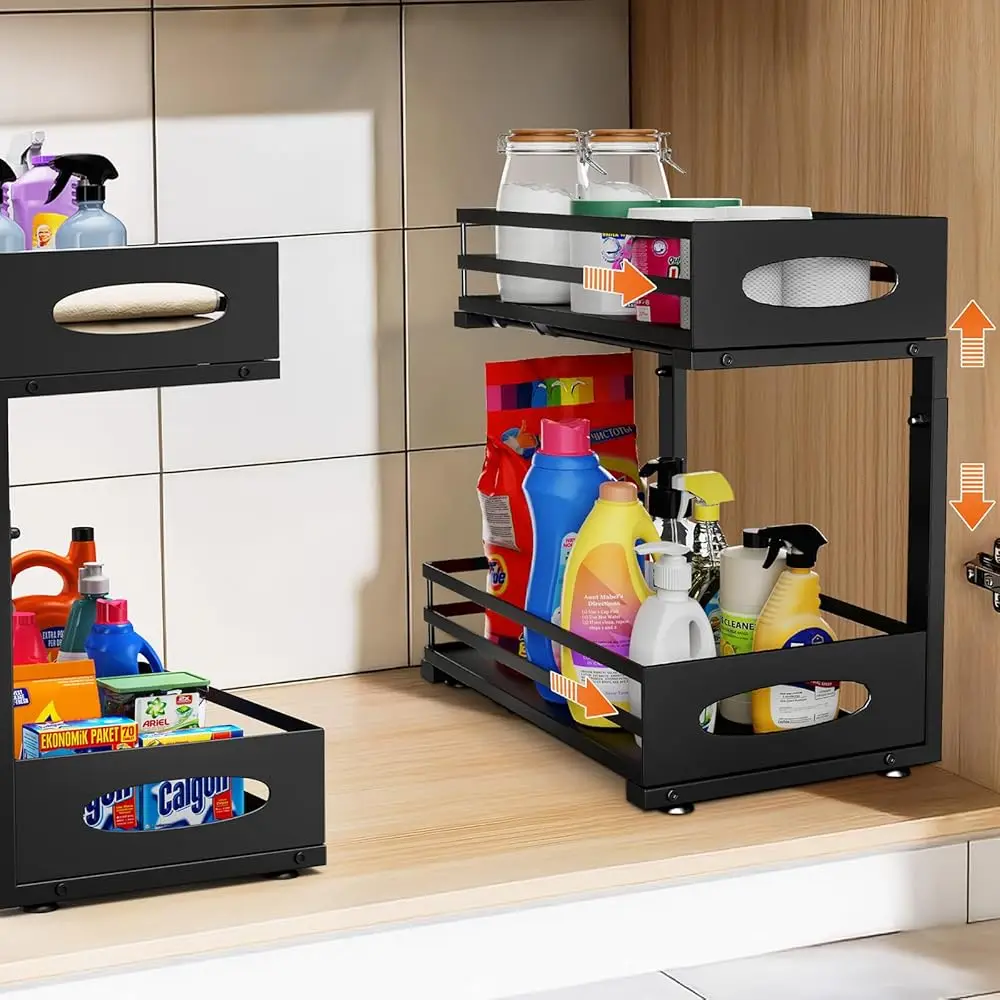 

Under Sink Organizer, Slide Sink Steel Shelf Cabinet Storage Shelves, Height Adjustable Under Sink Organizers And Storage, 2