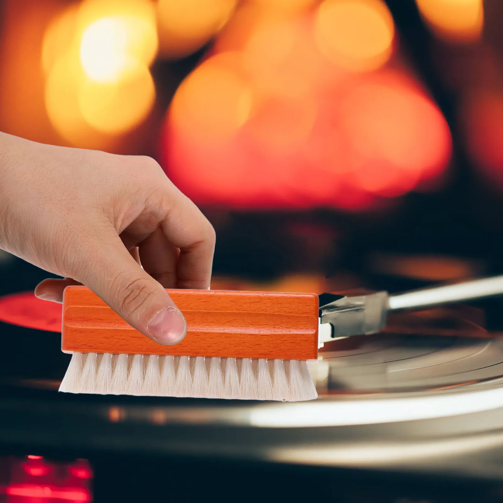 

2pcs Vinyl Record Cleaning Set Durable Wood H Soft Brush Chemical Free Cleaner Anti Static Woolen for Albums