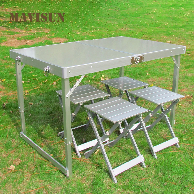 New Outdoor Folding Table And 4 Chairs Set Aluminum Alloy Portable Barbecue Chaises Picnic Car Tables Light Furniture Garden 의 자