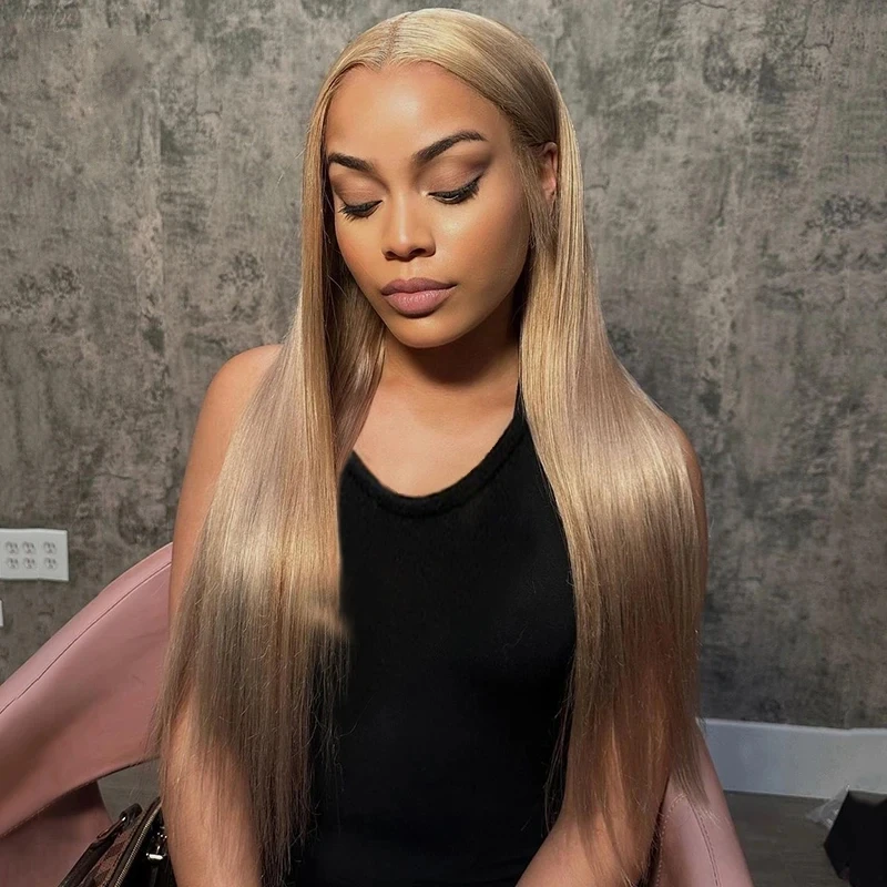 Human Hair Lace Frontal Wig brown Roots Highlight Ash Blonde 13x4 Lace Front Wigs Preplucked Straight Transparent Swiss Lace