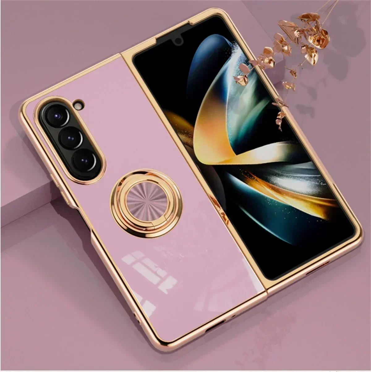 Electroplating Magnetic Ring Holder Phone Case for Samsung Galaxy Z Fold 5 4 Fold5 Fold4 5G Hard Shell Shockproof Cover