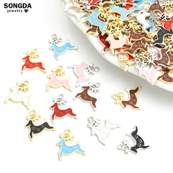 10pcs Enamel Cartoon Christmas Elk Charms Multicolor Cute Animal Deer Pendant For Jewelry Making Handmade DIY Crafts Accessories