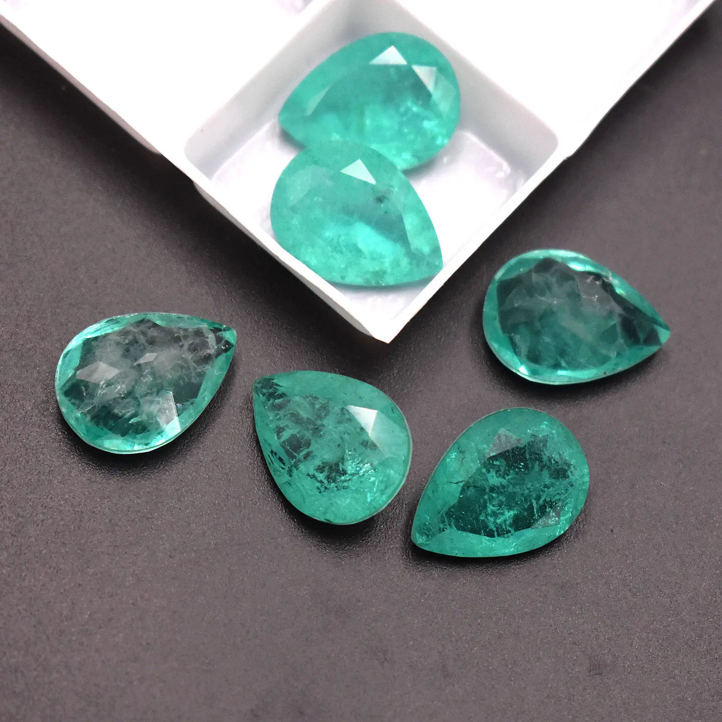 Simulated Paraiba Tourmaline Neon Light Green Brazilian Crystal Loose Gemstone Pear Shaped With Inclusions & Abrasions Natural