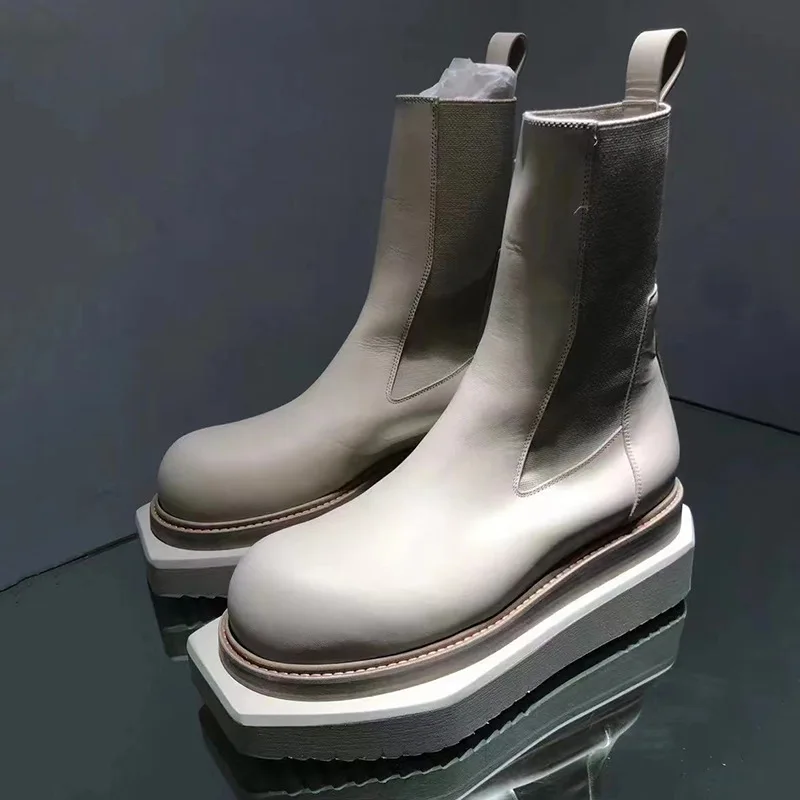 Size 35-44 Mid-calf  Boots Women Shoes Square Toe Genuine Leather Boots Casual Knight Shoe Designer Shoes Motorcycle Boots