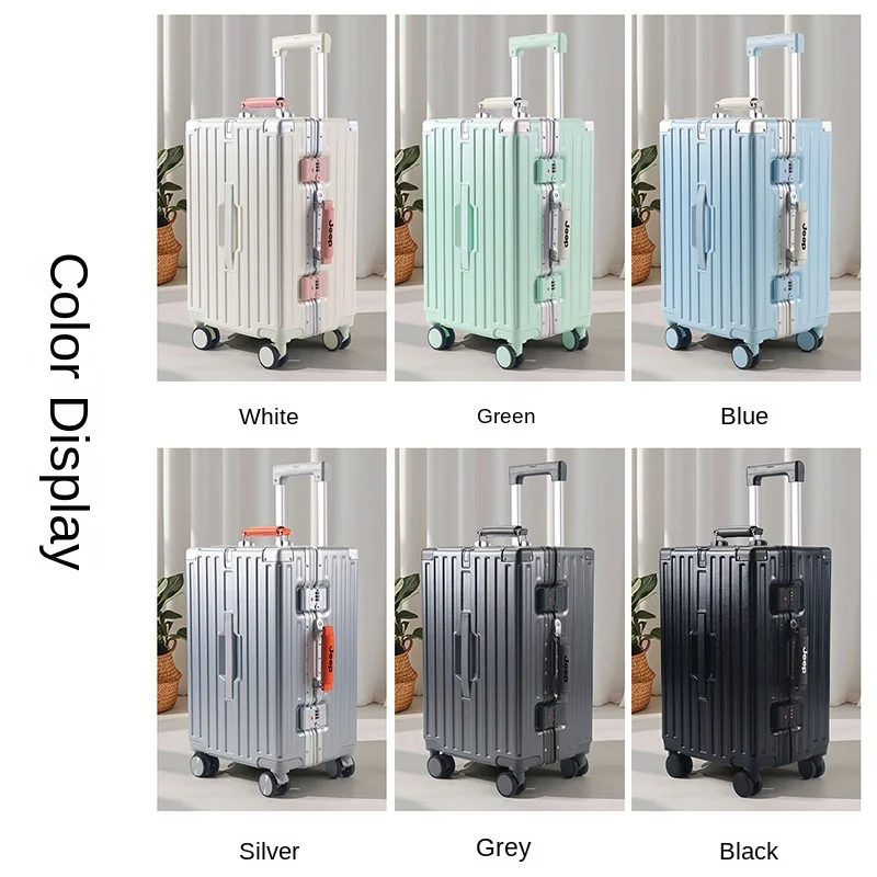 Nova bagagem com estrutura de alumínio de 28 polegadas com grande capacidade mala de cabine de 20 polegadas com suporte de copo mala unissex com senha