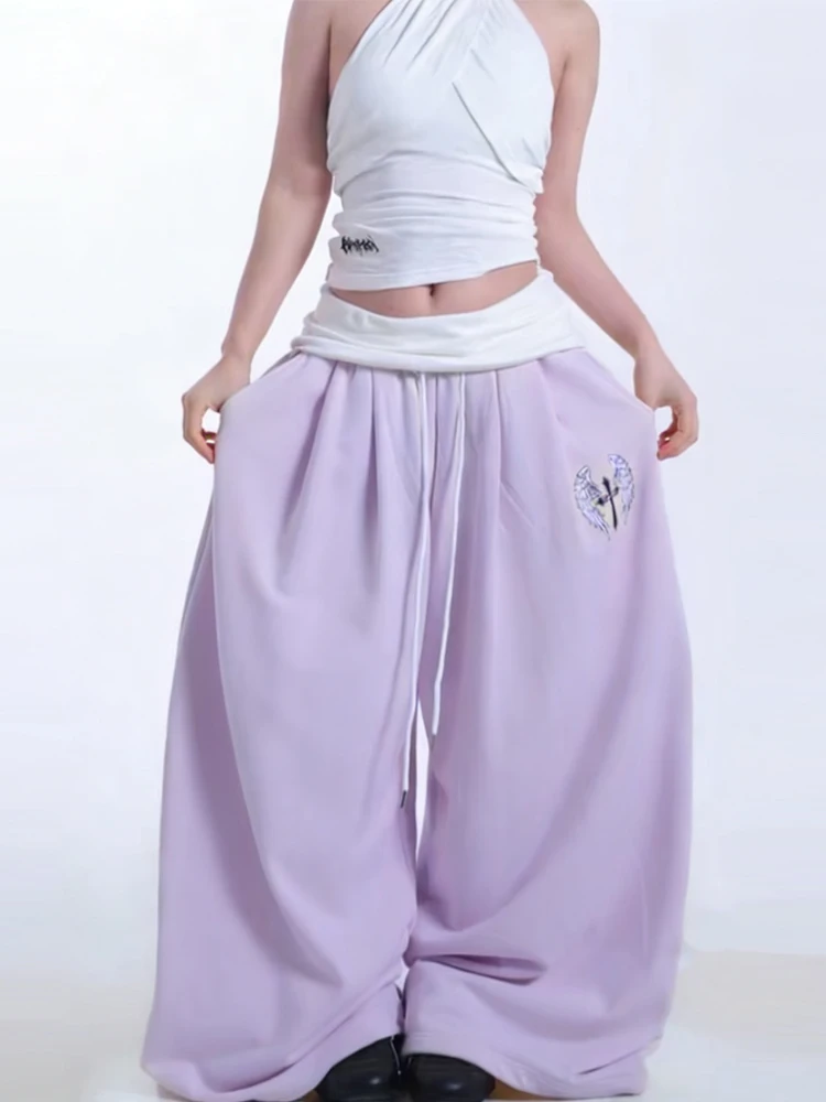 

American Style Retro Diamond Loose Street Dance Jazz Wide Leg Pants Women's Floor Length Hip Hop Sports Long Trousers