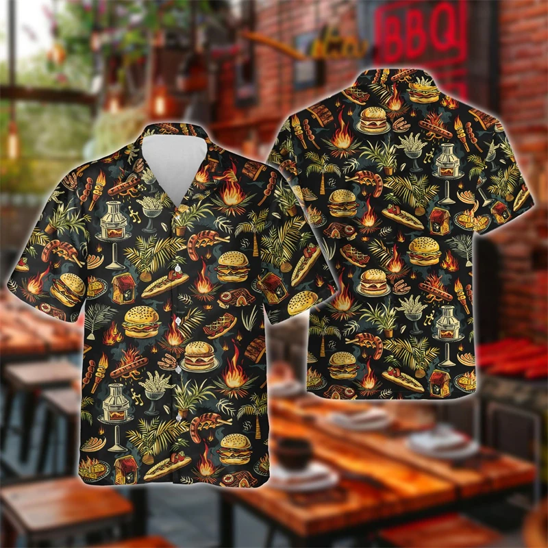 Camisas de manga corta para hombre, blusas de manga corta con cuello de cerdo, a la moda, con solapa para barbacoa, con botones