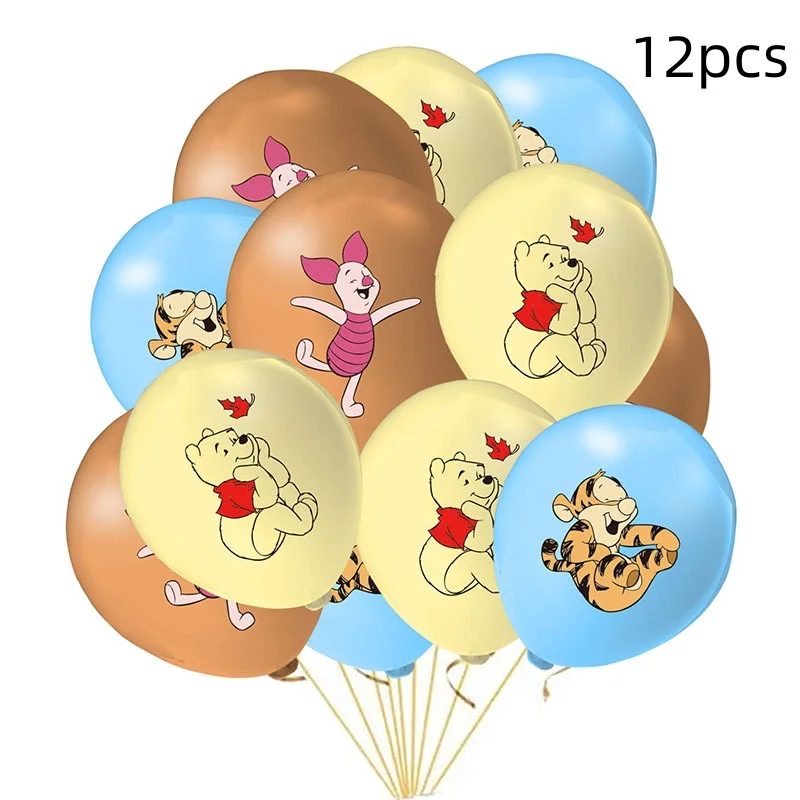 12 pieces/set Winnie the Pooh series retro solid color latex balloon set children's birthday venue decoration supplies