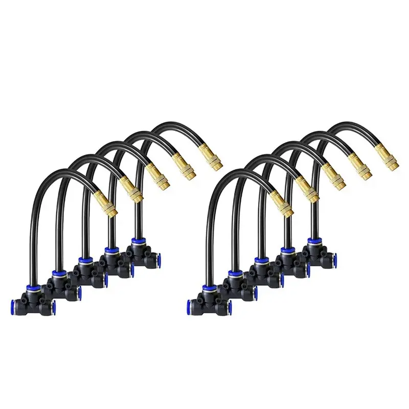 AB34-For Drip Irrigation Kit Compatible 360° Copper Mister Nozzles With Tee Connector Garden Greenhouse Cooling Misting Emitter