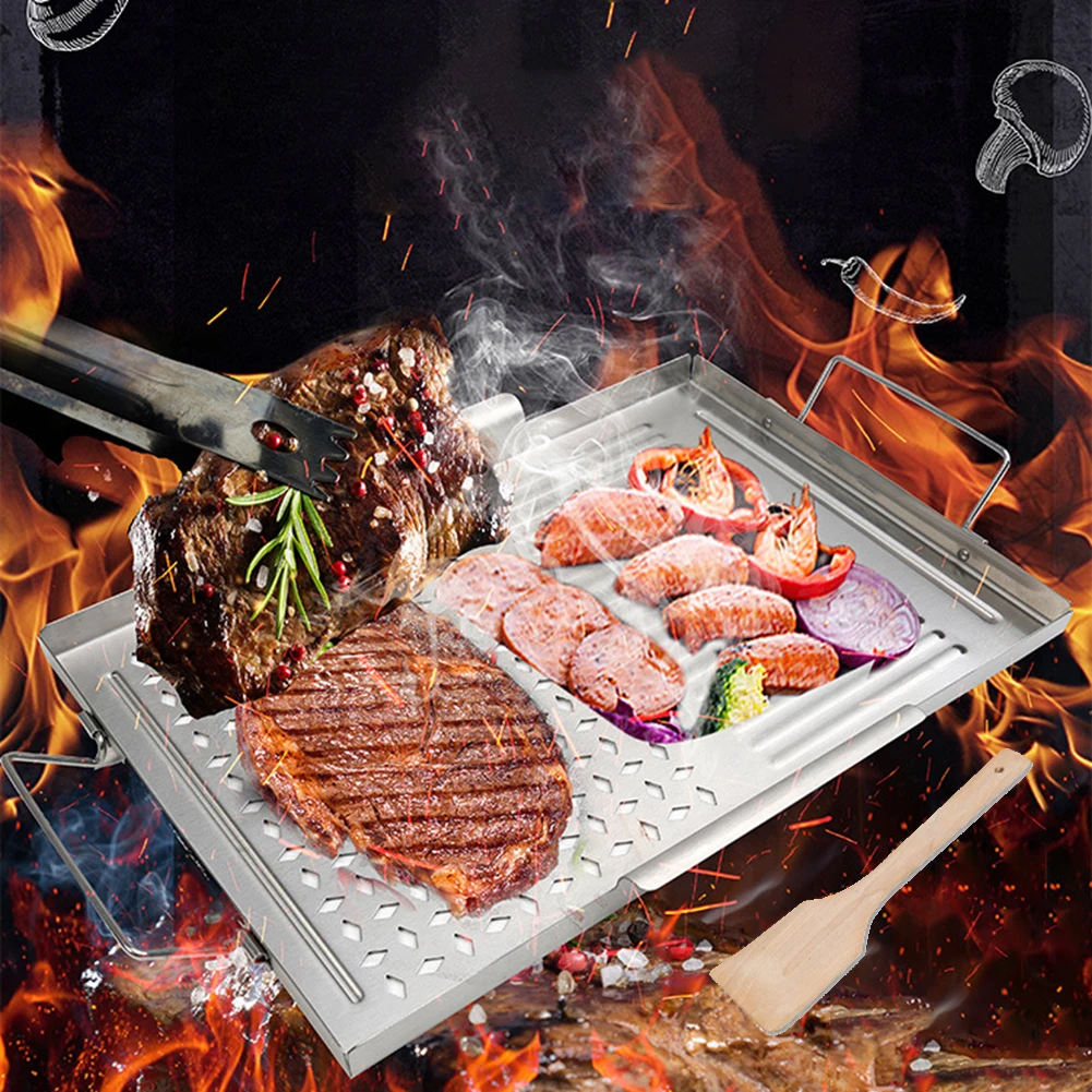 Large NonStick Grill Plate Stainless Steel Material Suitable for Indoor Kitchen and For Outdoor Camping Grilling