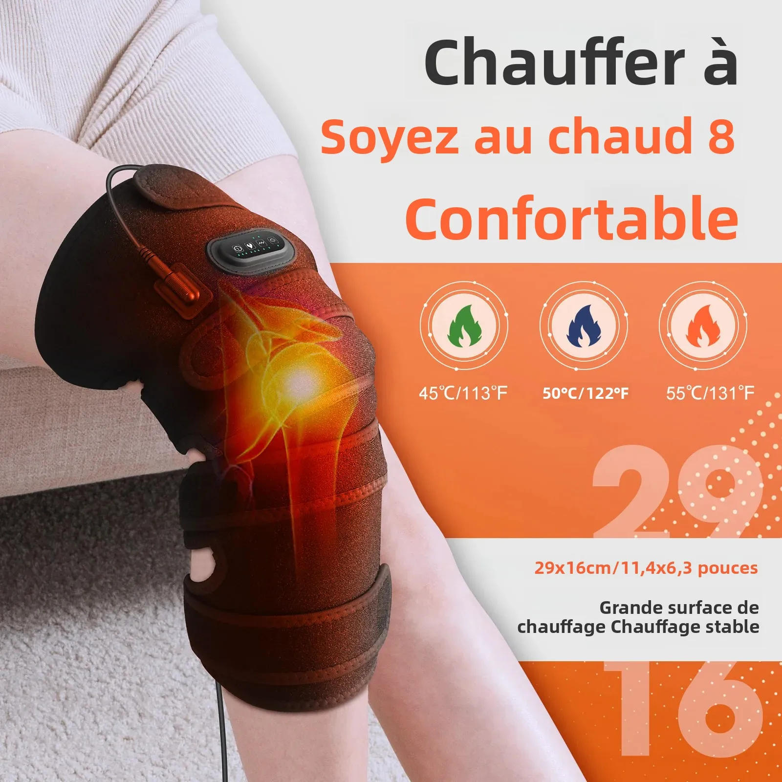 Dispositif de Massage du genou à chauffage électrique, genouillères surdimensionnées à vibrations profondes à 5 vitesses pour les articulations, Massage chaud, Circulation sanguine