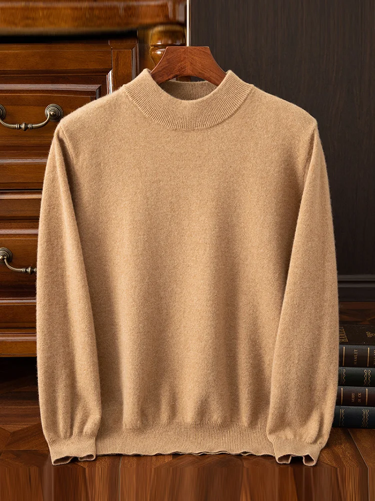Basic Autumn Winter Man Sweater Elegant 100% Merino Wool Men Knitwear Mock Neck Soft Pullover Cashmere Long Sleeve Clothing Tops