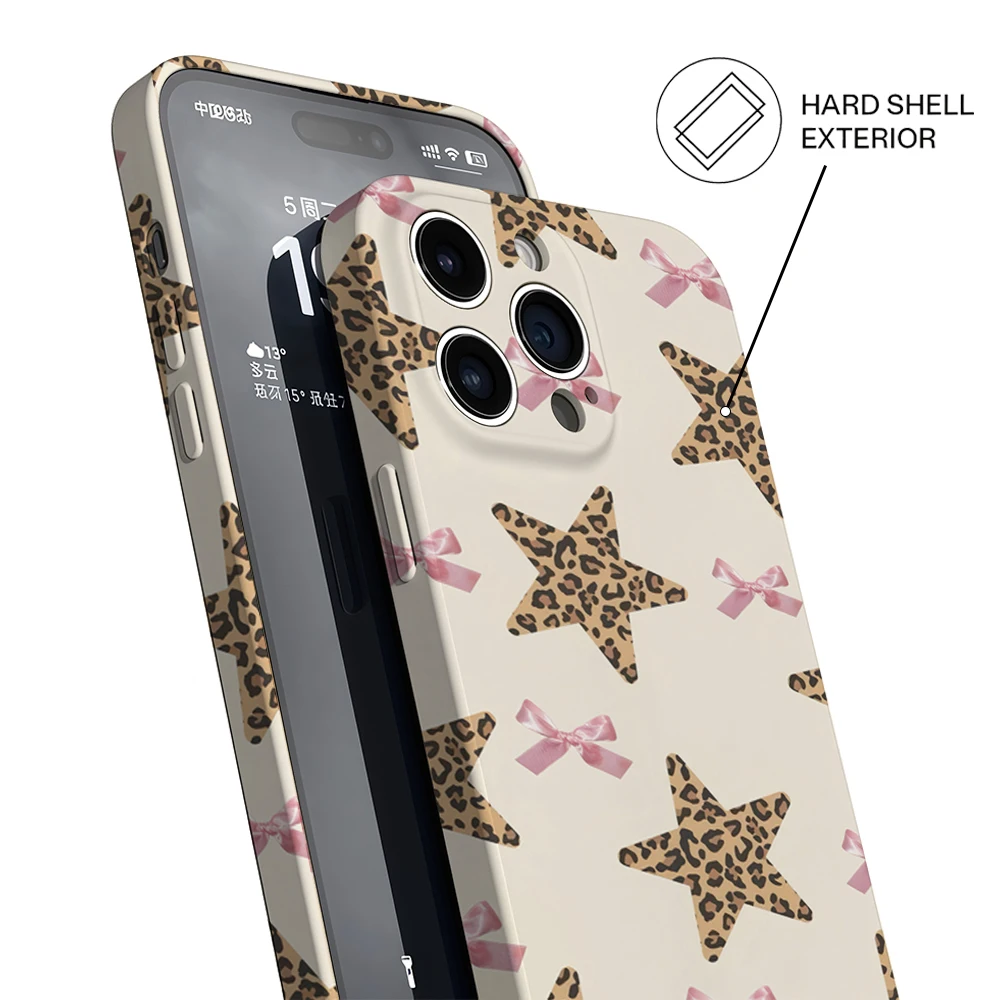 레오파드 스타 보우즈 아이폰 17 16e 16 15 14 13 12 11 에어 프로 맥스 XS XR XSMax 6 7 8 플러스 글로시 필름 하드 PC 커버