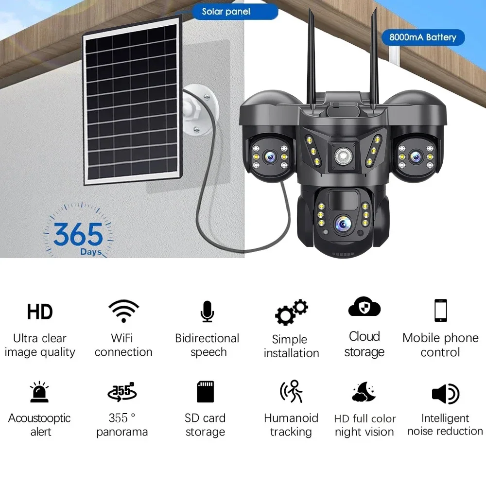 

4G Solar Camera V380 Pro HD 15MP 360 Outdoor Waterproof CCTV Night Vision Two Way Audio Human Detection