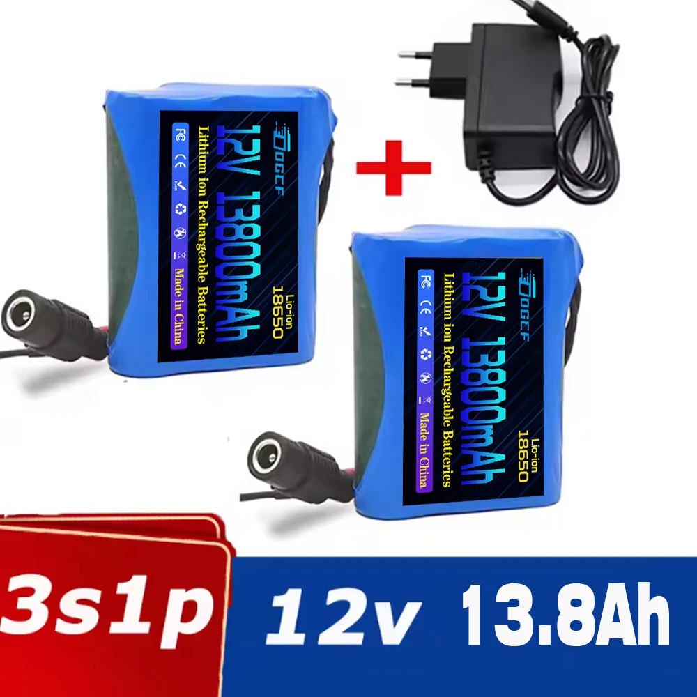 

New 12V 18650 Lithium Ion Battery Pack with 3S1P Protection Plate -12V 13800mAh Super Rechargeable DC 12.6V Battery with Charger