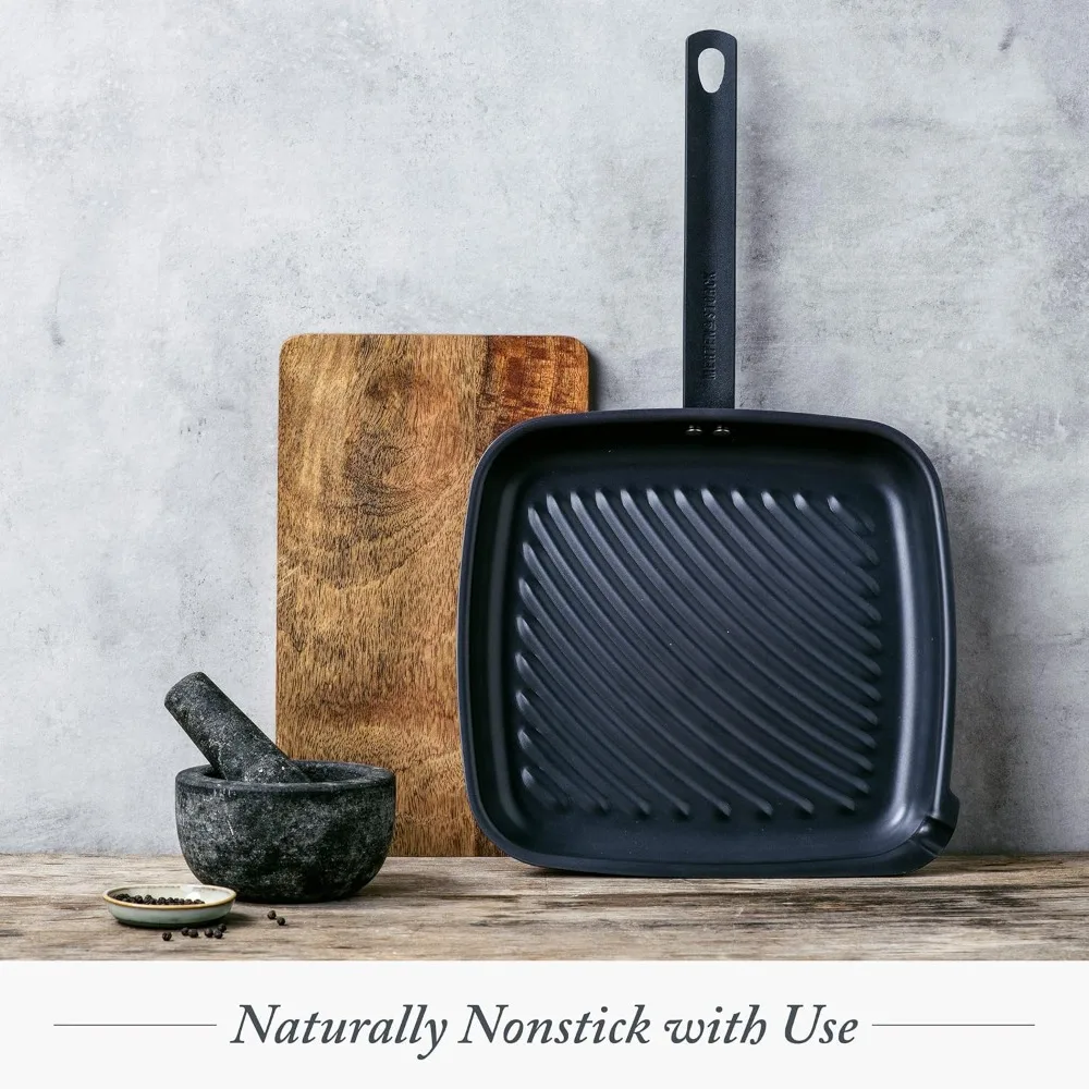 

Pre-Seasoned Carbon Steel 11" Square Grill Pan, Cast Iron, Lightweight & Durable, Sear Grill Broil Fry, Indoor Outdoor Cooking