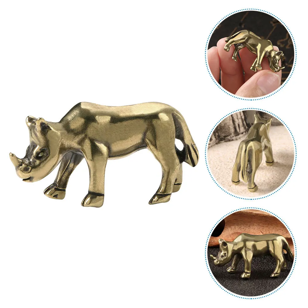 

Compact Brass Rhinoceros Sculpture Indoor Tabletop Decor Retro Animal Statuette Creative Metal Adornment for Living Room Study