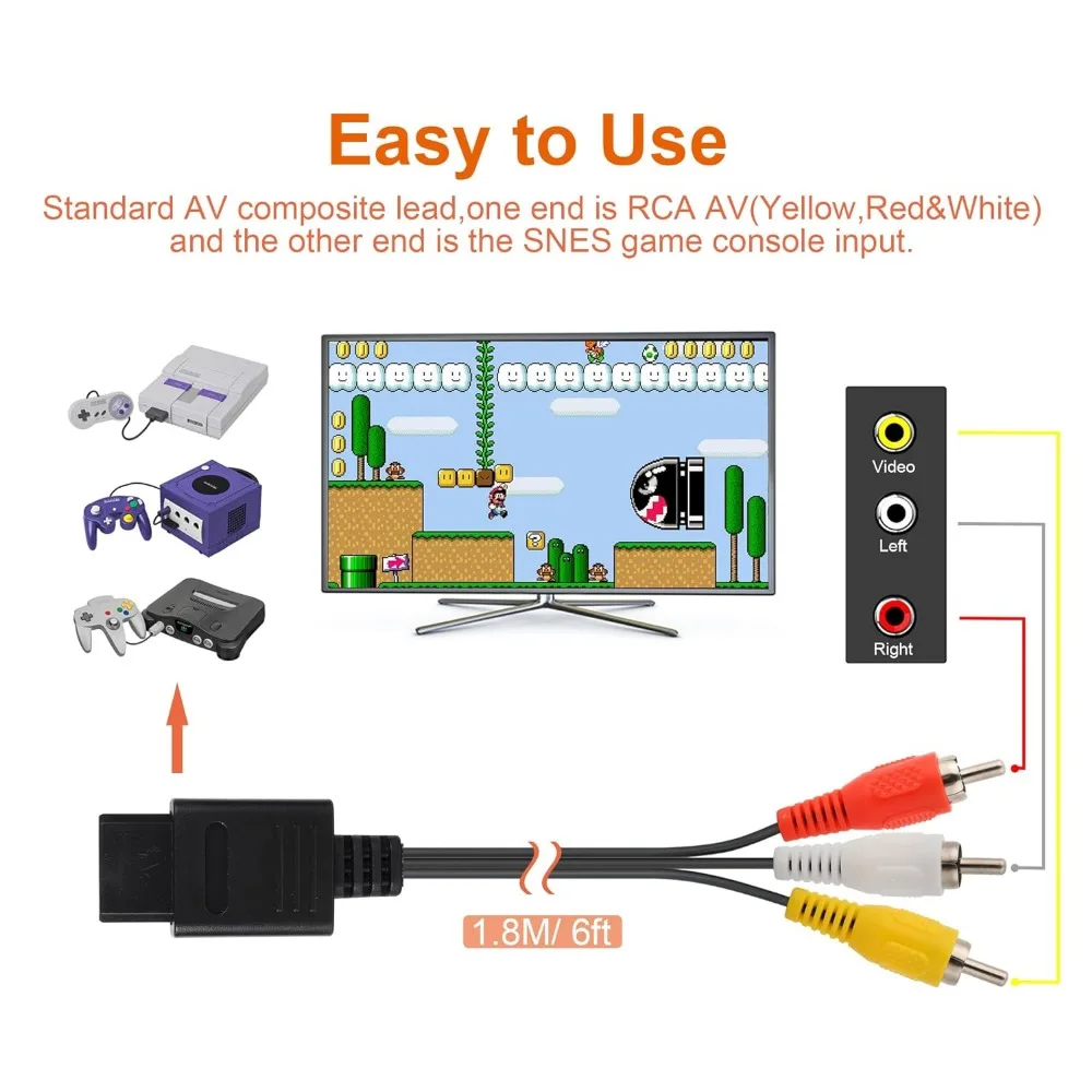 N64/gamecube/snes/sfc hochwertiges av kabel retro videospiel konsole zubehör 1,8 m/6ft tv audio video composite kabel kabel – Detail 2