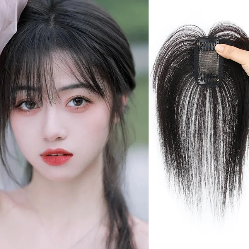 

3D человеческие волосы с воздушной челкой, шиньон для женщин, увеличивающий объем волос, 2 зажима или 1 зажим, невидимый и бесследный женский кусок волос