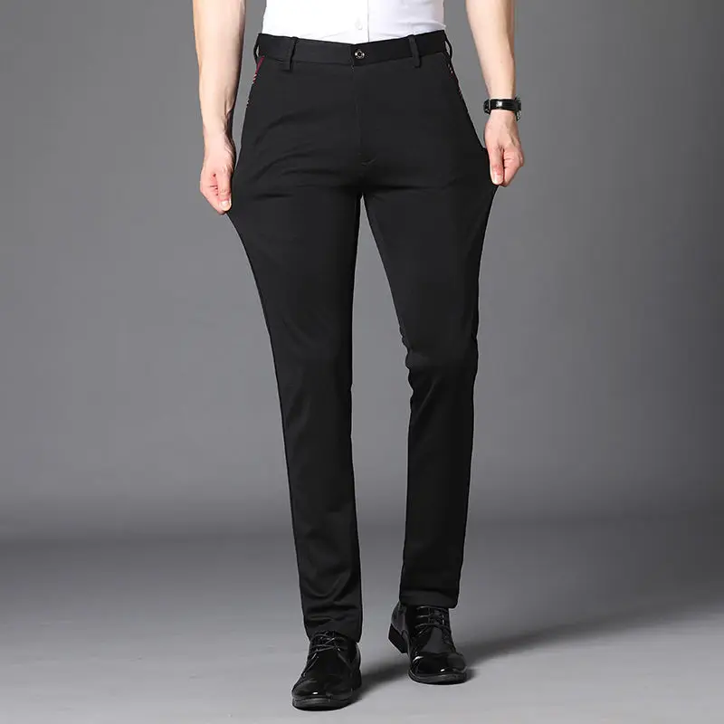 Men\'s Dress Pants High Quality Elastic Formal Suit Pants Business Casual Trousers Non-Iron Slim Fit Fashion Korean Black Blue