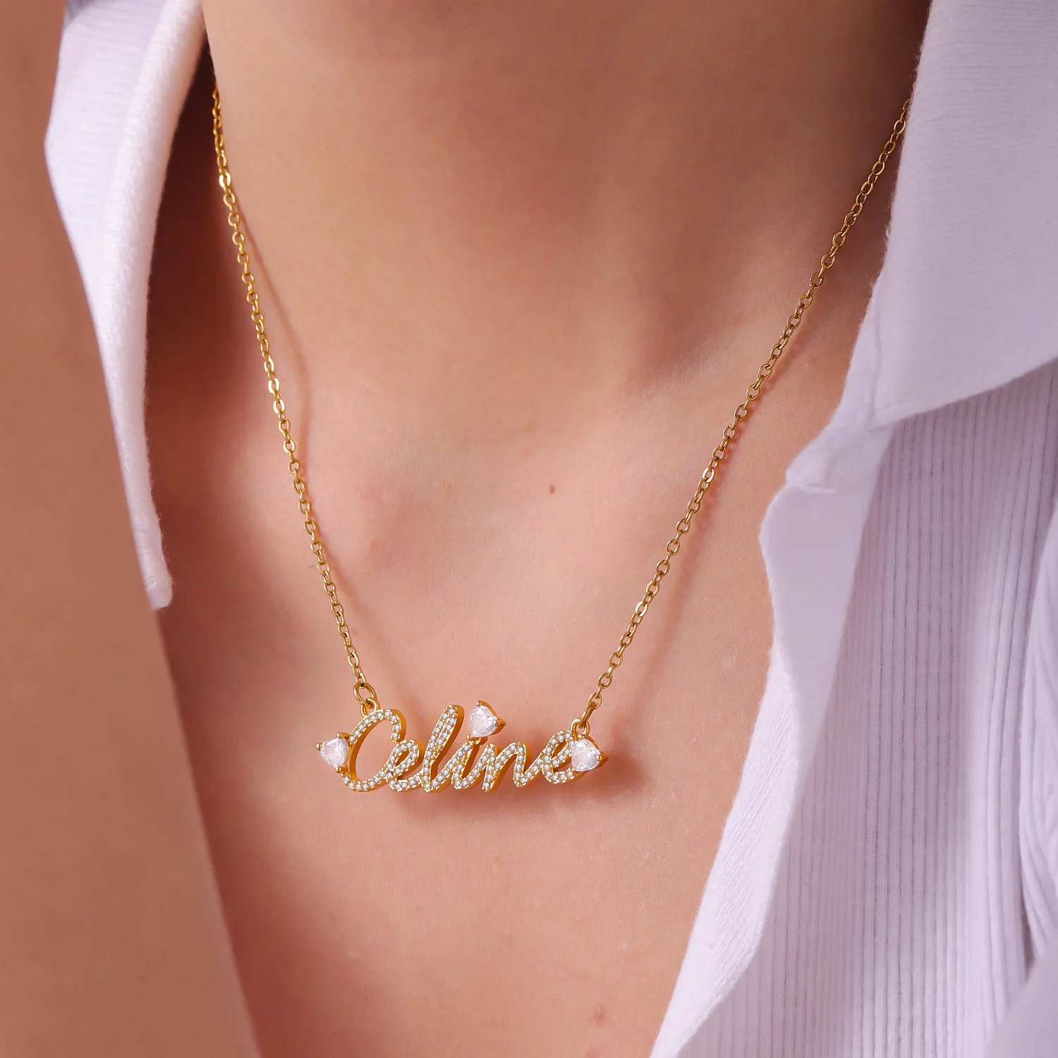 Custom Script Initial Necklace Zircon Name Necklace Full Crystals Heart Shape Stone Luxury Romantic Jewelry Gift for Christmas