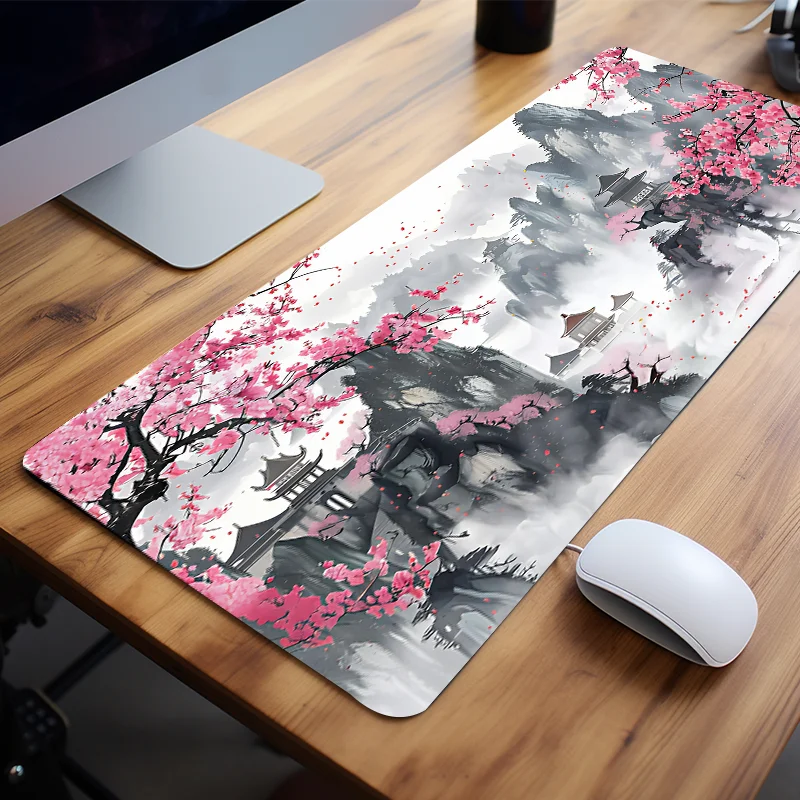 

Большой коврик для мыши Cherry Blossom, большой настольный коврик, аксессуары для офисного стола с прошитым краем, нескользящий коврик для мыши, резиновая основа, настольный коврик