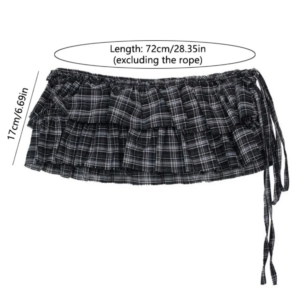 Hip-hop Layer Outfits Plaid Skirt Shirt Extender Y2K Lace Up Hip Scarf Sweet Korean Style Ruffled Edge Waistband Jeans Decor