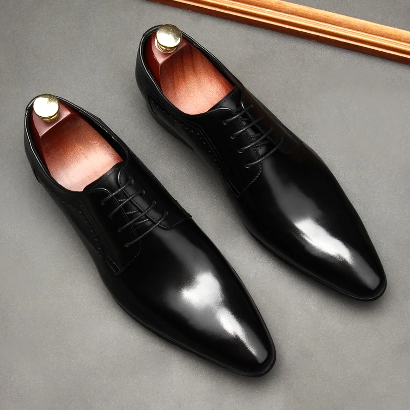 HKDQ Classic Formal Shoes Men Fashion Lace Up Genuine Leather Pointed Toe oxford Dress Shoes Italian Handmade Men\'s Office Shoes