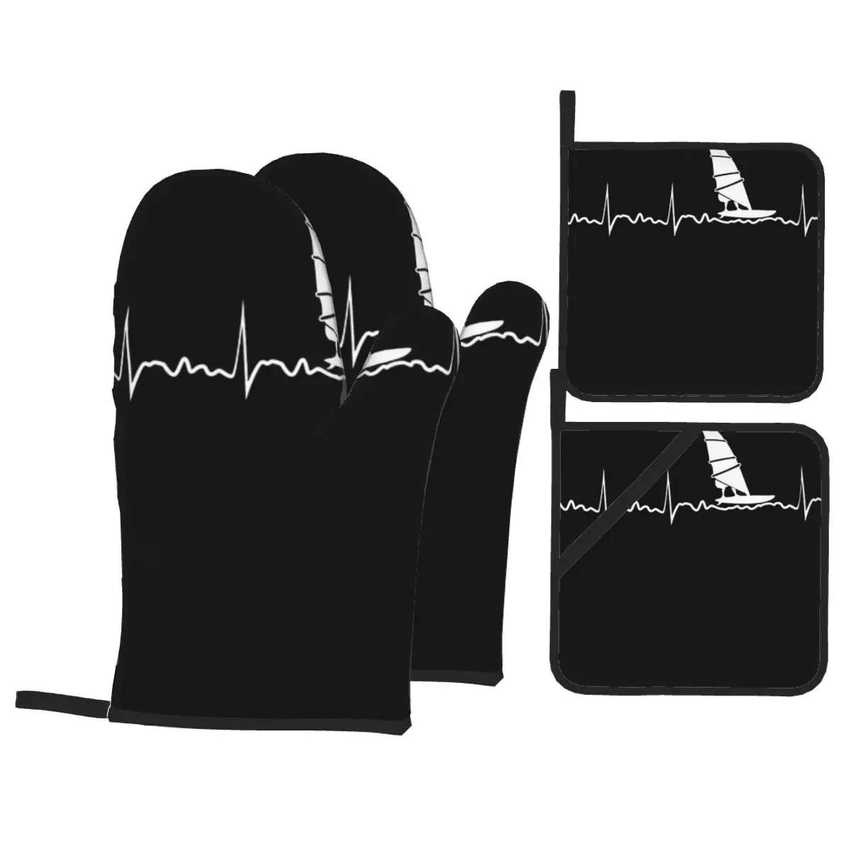 

Windsurfing Heartbeat Windsurfing Windsurfer Water Sport Insulation Four-Piece Set Gloves Oven Gloves Kitchen Baking Tools