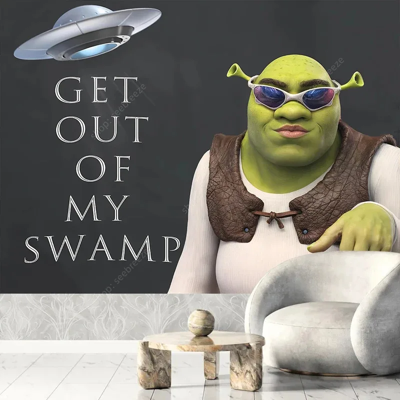 

JHV30Shrek Розовый гобелен Get Out of My Swamp Гобелены Забавный мем Гобелен Настенный художественный постер для спальни Гостиная Iv9&