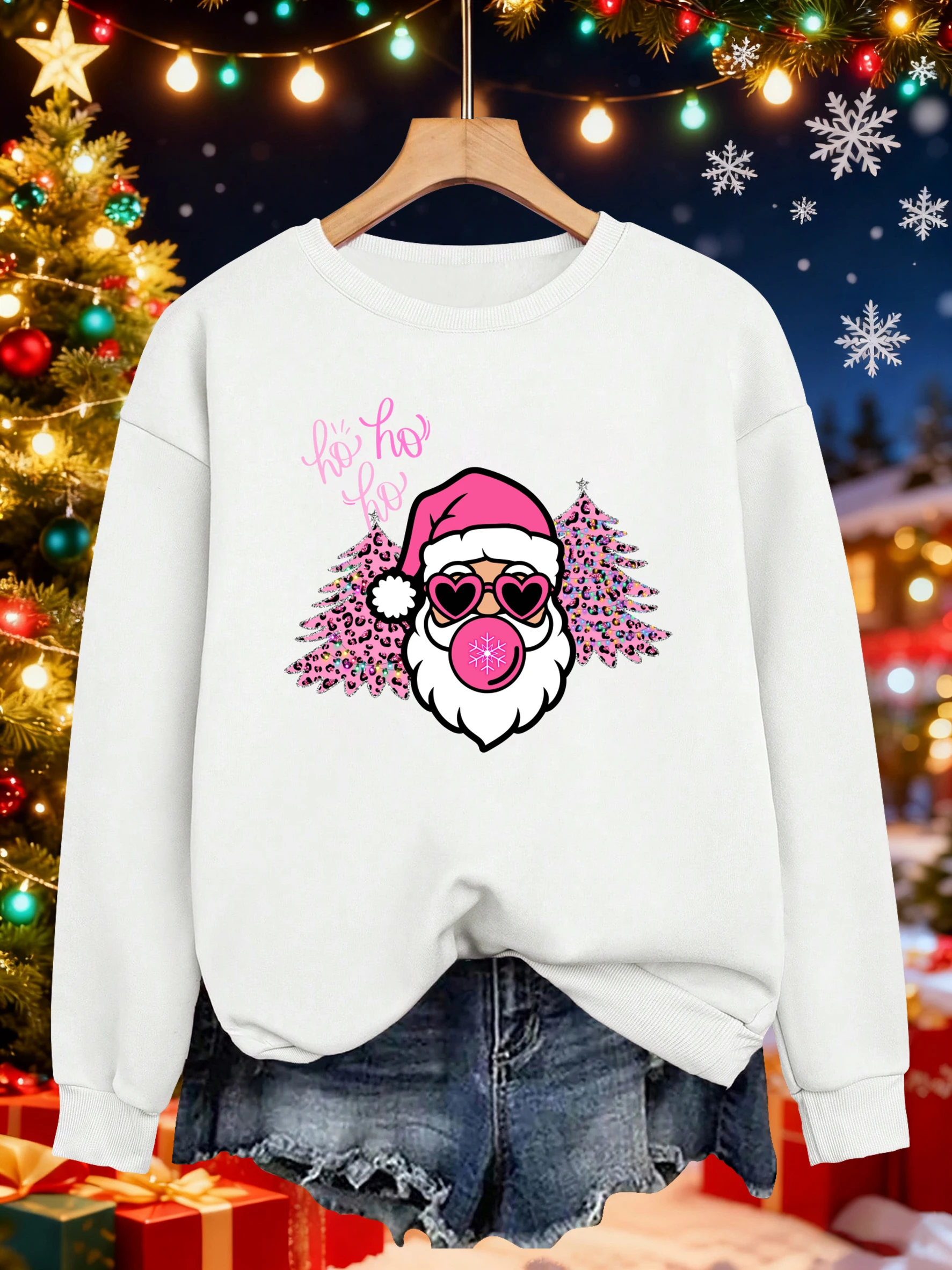 عيد ميلاد سعيد شجرة سانتا كلوز طباعة المرأة البلوز الصوف س الرقبة البلوز كل مباراة ملابس فضفاضة الخريف ملابس الشارع الشهير غير رسمية