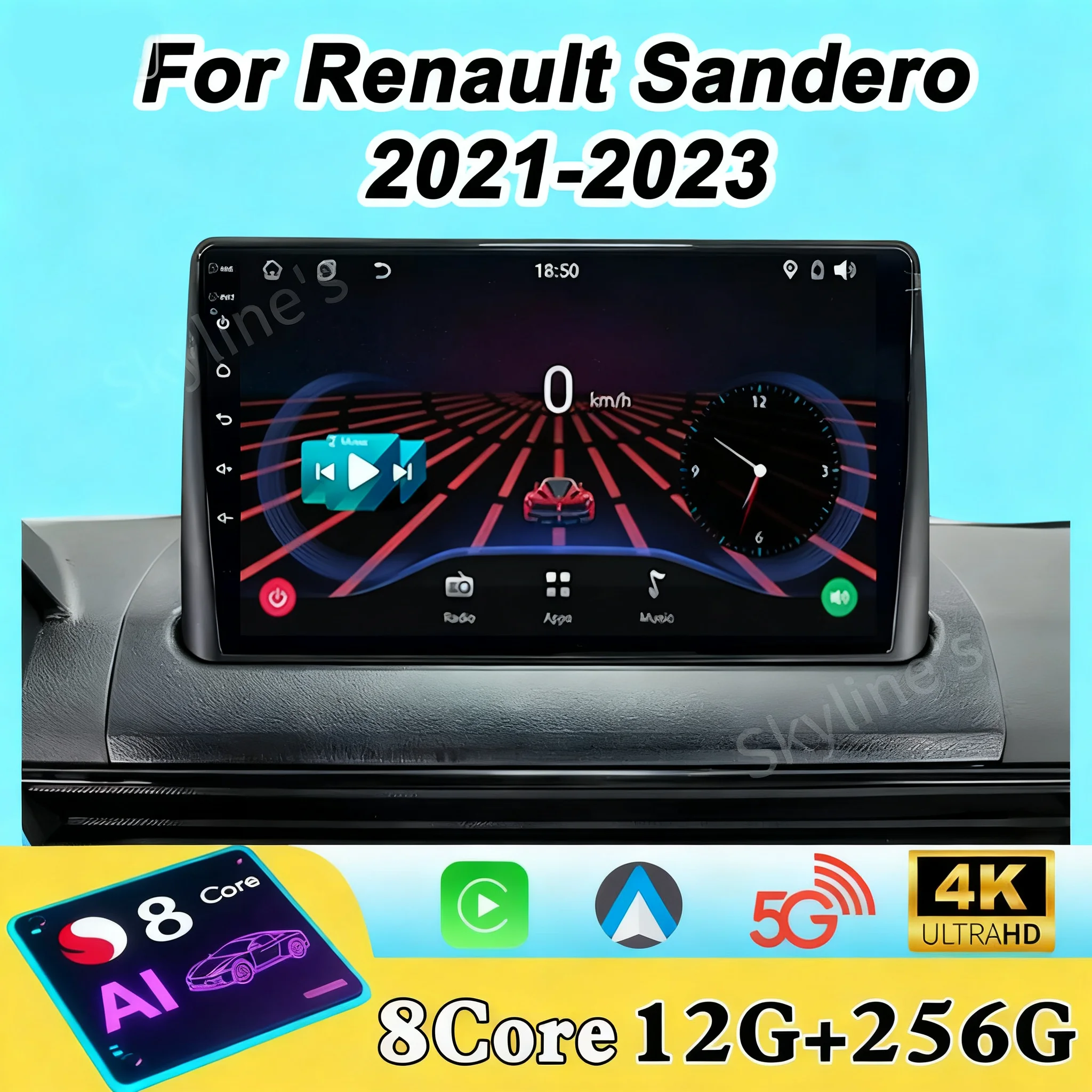 Android Auto For Renault Sandero 2021-2023 GPS Navigation Intelligent System Carplay RDS 5G Bluetooth