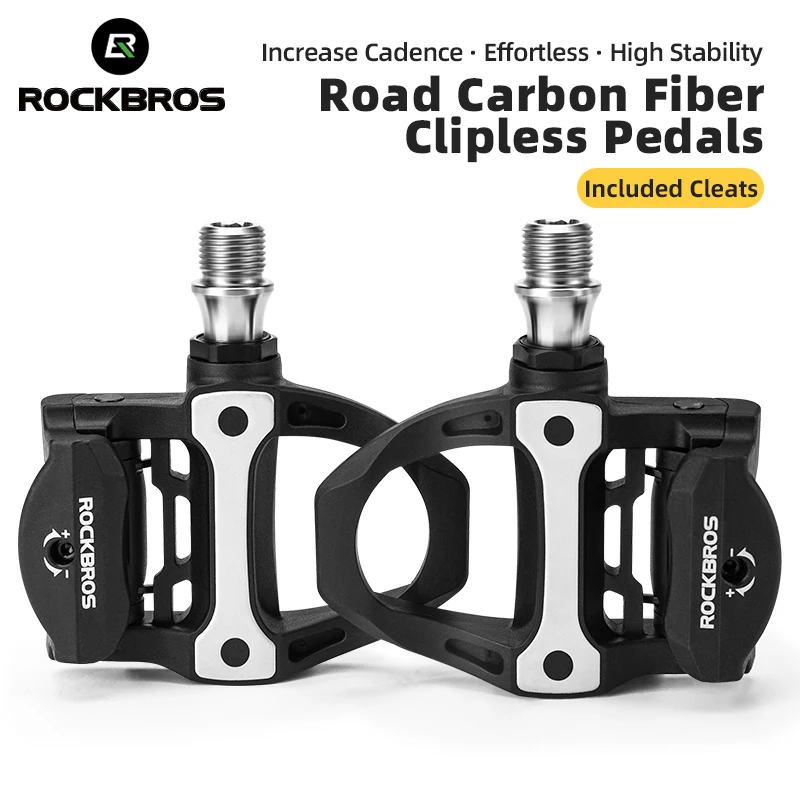 ROCKBROS Carbon Pedals for Bicycle Road Pedal Fiber Clipless Pedals SPD Sealed Bearings Stable Bicycle Pedals Bike Accessories ﻿