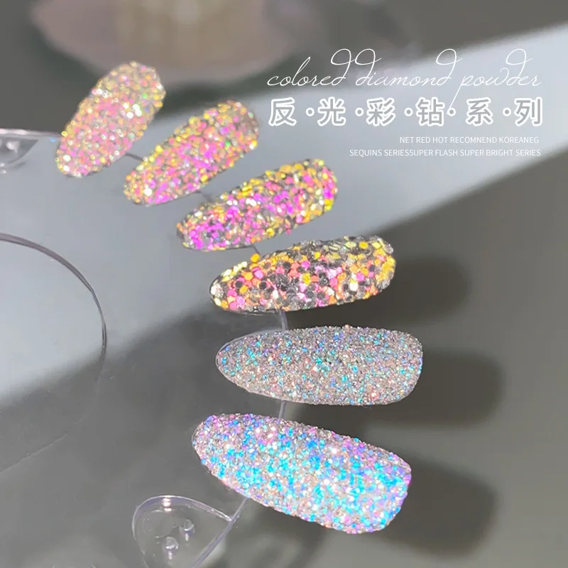 8 Kleuren Laser Reflecterende Diamant Nail Poeder Holografische Glinsterende Glitter Kristal Pailletten Pigment Uv Gel Polish Nail Decor # Ft