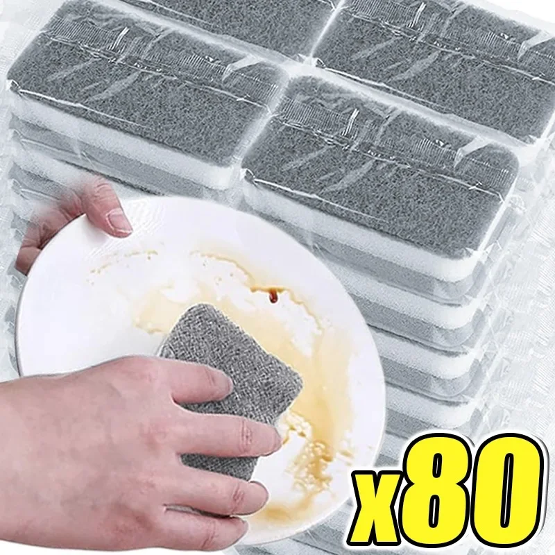 80/1PCS Double-sided Dishwashing Sponges Super Absorbent Kitchen Cleaning Sponge Brush Pot Pan Rust Removal Stain Cleaner Tools