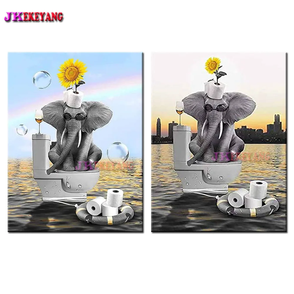 5D Diy Diamond Embroidery Funny Elephant sunflower toilet roll paper Diamond Painting Living Room Decor Nordic Style Y4924