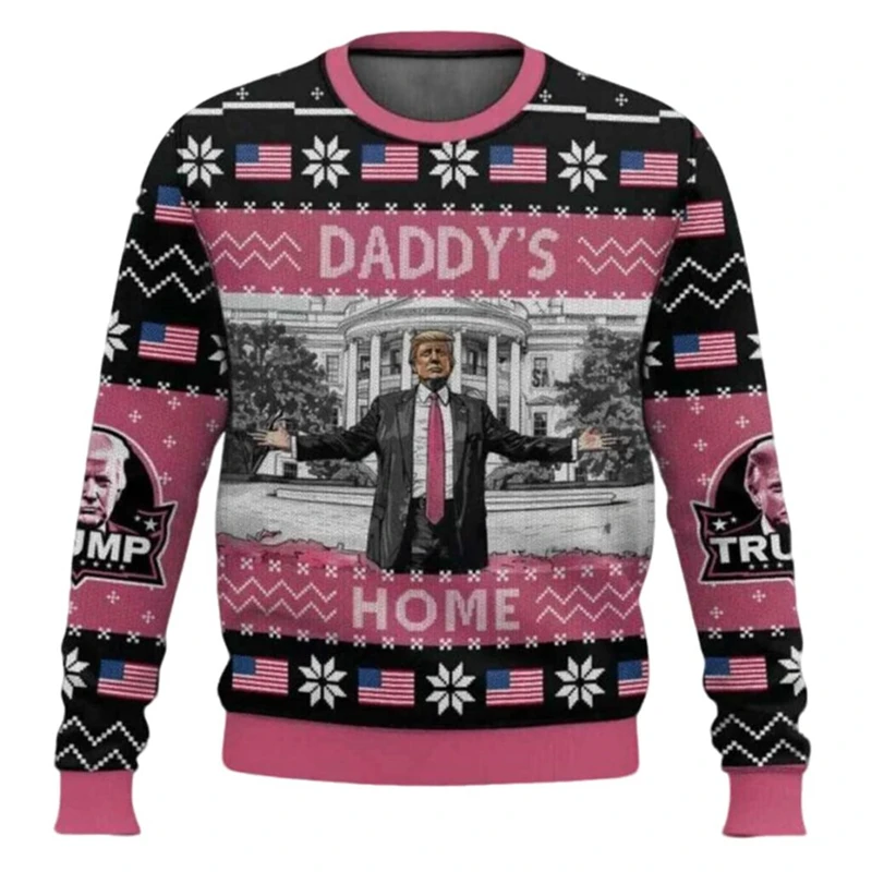 Pull ras du cou de Noël Donald Trump pour hommes et femmes, pull-over à motif de chapeau rouge imprimé drôle en 3D, pulls de Noë