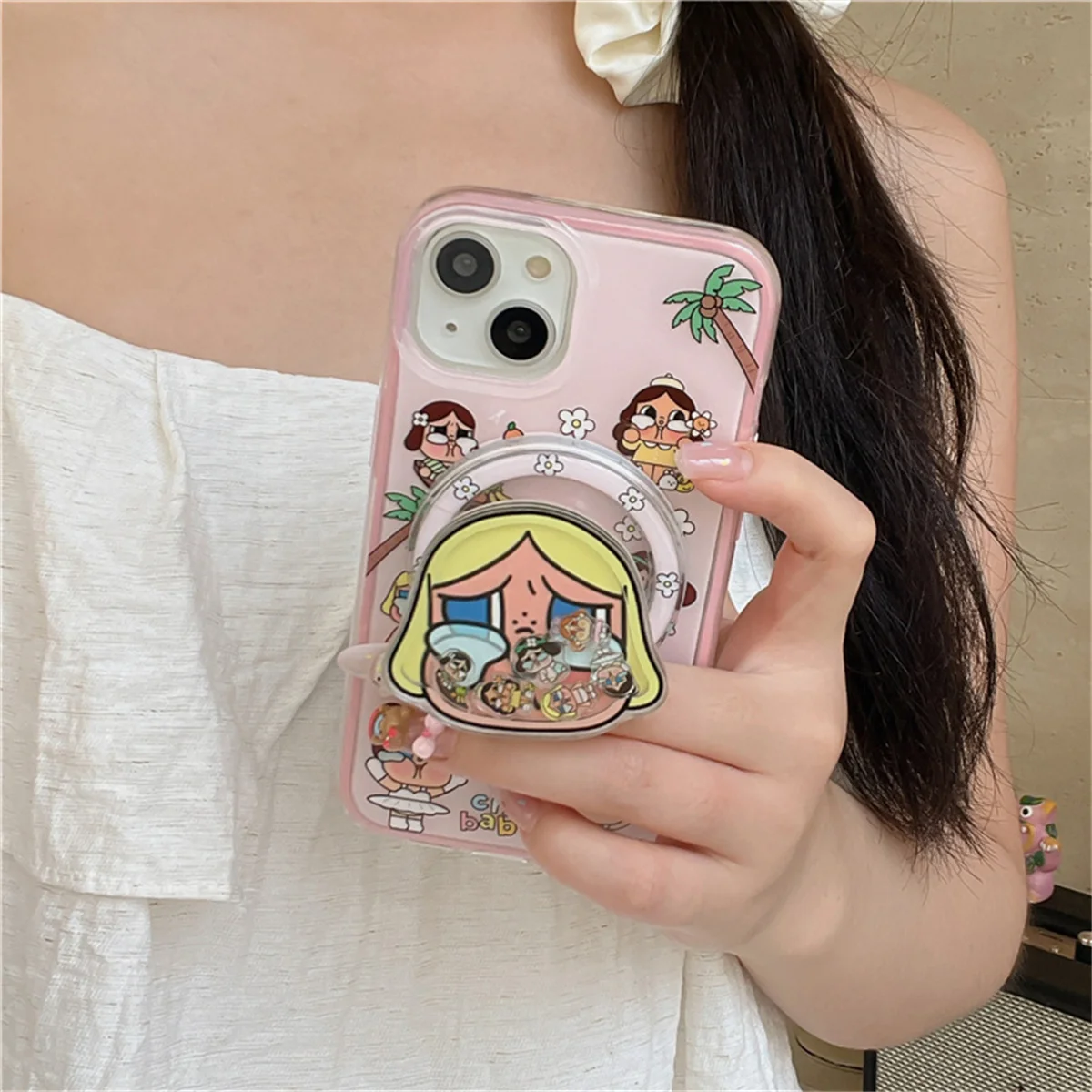 Funny Cute Crying Girl Magnetic Phone Case For iPhone 16 Pro 15 14 Pro Max Cover 2 in 1 Shockproof Cases with Holder