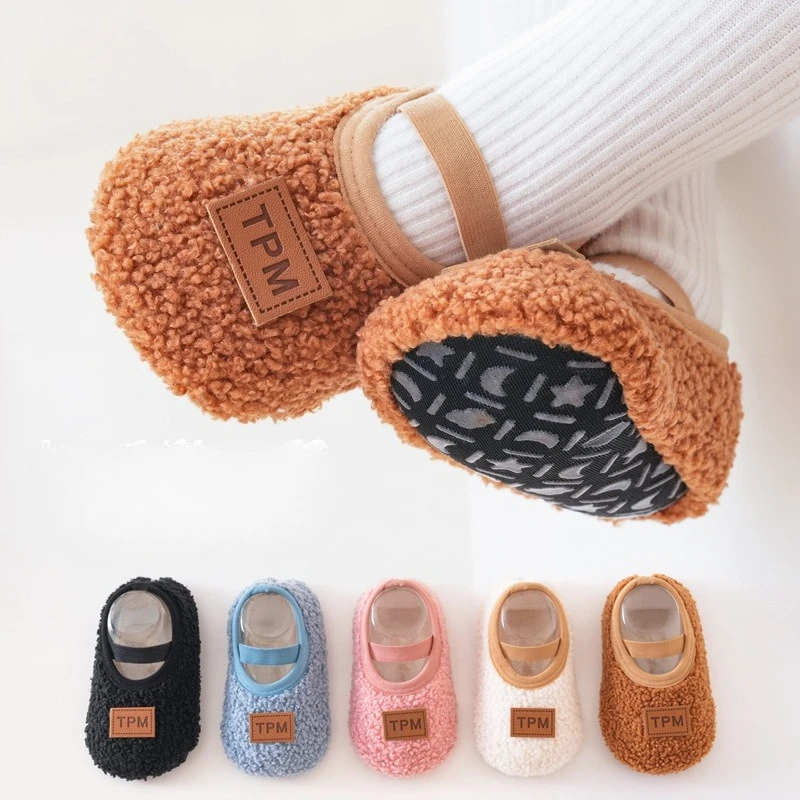 Baby Floor Socks Non-Slip Winter Soft Sole Shoes for Toddlers Indoor Warm Fleece-Lined Anti-Skid Walking Socks Infants