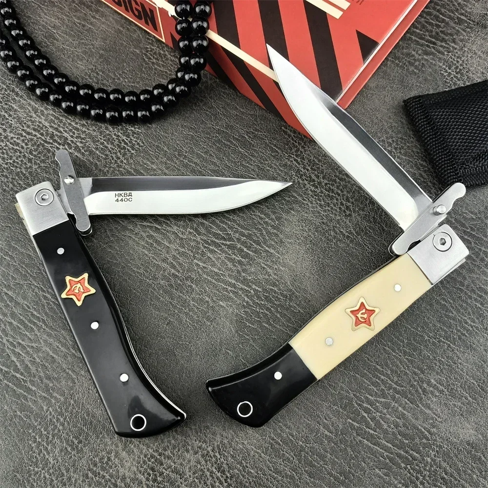 Finka NKVD KGB folding Knife Outdoor Knife Multi-purpose Camping Survival Tactics Pocket Tool EDC,440C blade ABS handle