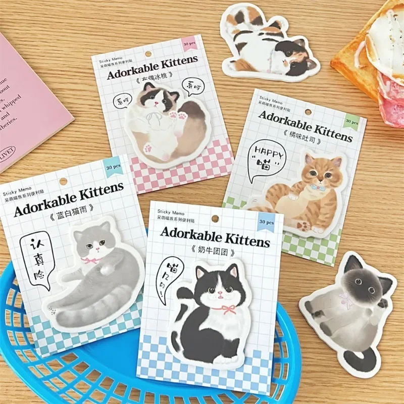 30sheet Cute Cartoon Kitten Memo Pad Lovely Anime Cat Scrapbooking Memo Pad Portable Stationery Notepad Kawaii Sticky Note