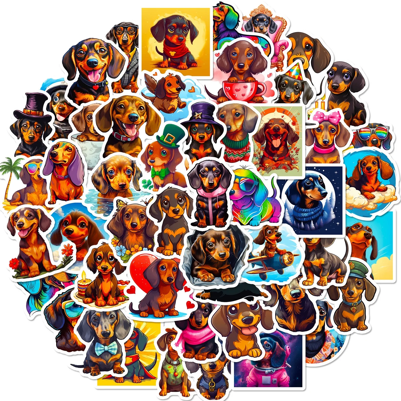 10/50pcs Cute Cartoon Dachshund Dog Stickers for Toy Kawaii Decals DIY Skateboard Luggage Motorcycle Car Waterproof Sticker